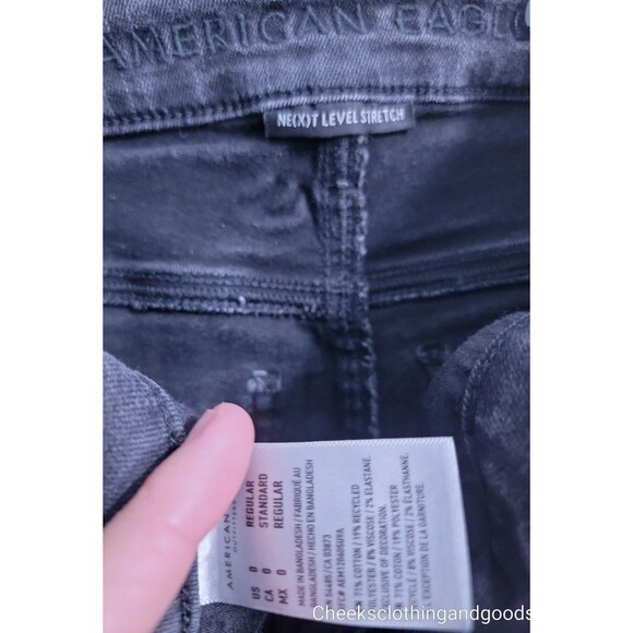 American Eagle Hi-Rise Jegging Distressed Black Jeans Women's size 0 Regular - Picture 5 of 6